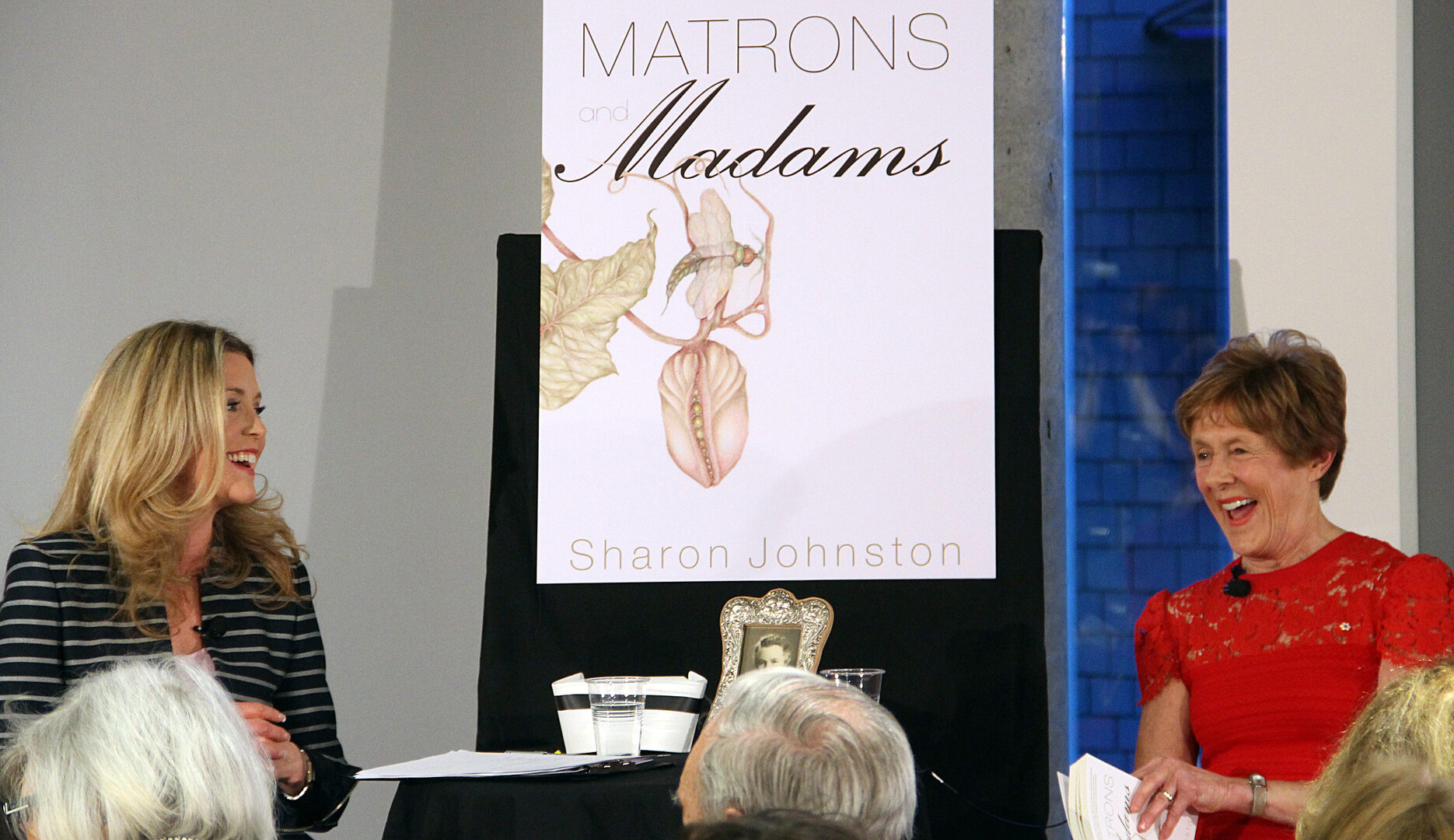 From left, moderator Catherine Clark with Sharon Johnston, wife of Gov. Gen. David Johnston, at a book launch for Johnston's new historical fiction novel, Matrons and Madams, held Tuesday, April 14, 2015, at the new Canada Council for the Arts headquarters on Elgin Street. (Caroline Phillips / Ottawa Citizen)